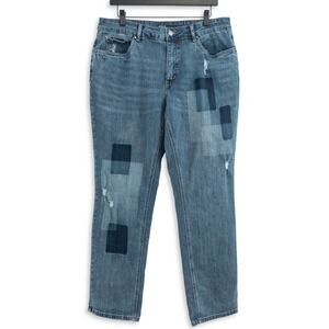 FDJ French Dressing Jeans Womens 14 Medium Wash Distressed Patchwork Girlfriend